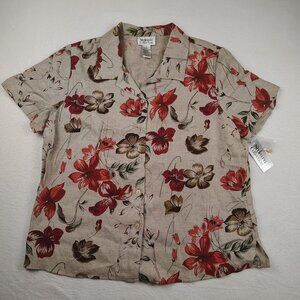 VTG Style & Co. Collection Linen Shirt Womens sz 18 Beige Flax Bali Floral
